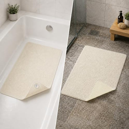 HUJI Loofah Shower Mat Non-Slip Bath Mat for Tiled Bathroom - Great for The Elderly and Children (No Suction Cups, 1)