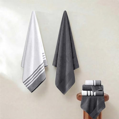 Modern Threads 6-Piece Towel Set – 100% Cotton, Quick Dry, Ultra Absorbent – Includes 2 Bath, 2 Hand, 2 Washcloths (White/Reinhart Charcoal) - color: Grey, style: Classic Stripe