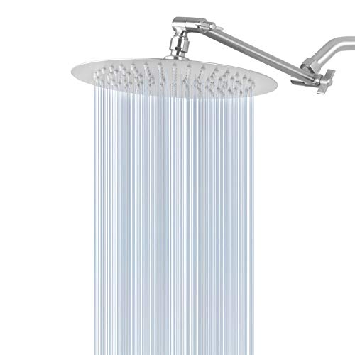 NearMoon Rain Shower Head with 11'' Adjustable Arm, High Pressure Stainless Steel Rainfall Shower, Ultra-Thin Design - Pressure Boosting (10 Inch, Nickel) - color: Nickel, size: 10 Inch