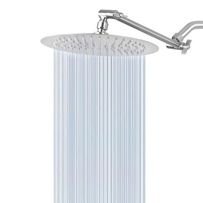 NearMoon Rain Shower Head with 11'' Adjustable Arm, High Pressure Stainless Steel Rainfall Shower, Ultra-Thin Design - Pressure Boosting (10 Inch, Nickel) - color: Nickel, size: 10 Inch
