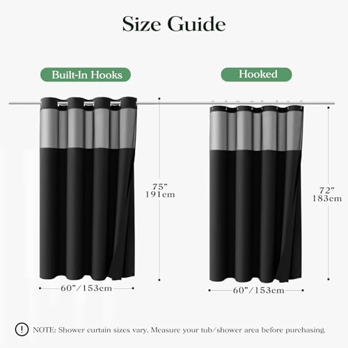 Black Hook Free Waffle Shower Curtain & Snap-in Fabric Liner,60x75 | Less Time to install, 3 in 1 Fabric Shower Curtain and Liner Set with Magnets, Stall, Shower Curtains for Bathroom - color: A Black, size: 60"W x 75"L (Pack of 1)