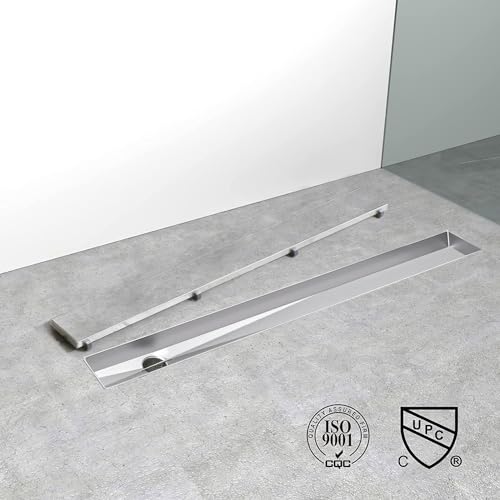 24 Inch Offset Linear Shower Drain, Brushed 304 Stainless Steel | Offset Side Outlet,Easy to install,Tile-In Grate,Hair Catcher,Leveling Feet,Complete Install Kit, Removable Grate Cover - color: Stainless Steel, size: 24 inch