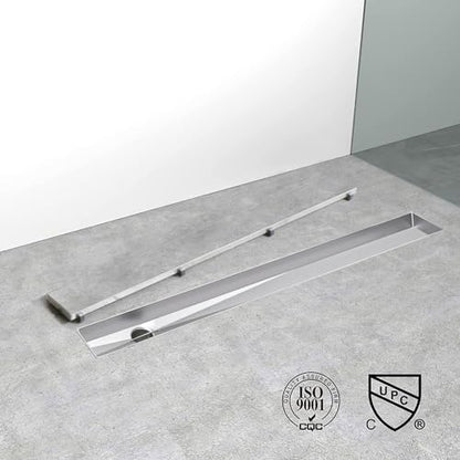 24 Inch Offset Linear Shower Drain, Brushed 304 Stainless Steel | Offset Side Outlet,Easy to install,Tile-In Grate,Hair Catcher,Leveling Feet,Complete Install Kit, Removable Grate Cover - color: Stainless Steel, size: 24 inch