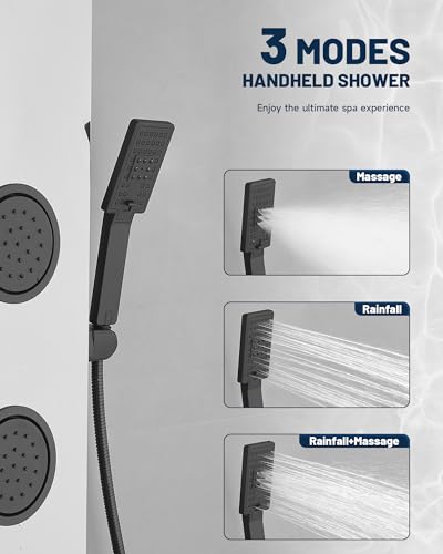 5 In 1 Shower Panel Brushed Nickel Shower Tower System | with Rainfall Waterfall Shower Head 3 Body Jets Handheld Shower Head and Tub Spout Modern Massage by Homevacious - color: Brushed Nickel