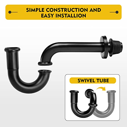 Stainless Steel P-Trap - 1 1/4 Inch Bathroom Basin Sink Waste Trap with Reducing Washer, Matte Black - color: Black