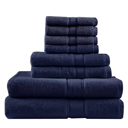 Madison Park 800GSM 100% Cotton Bathroom Bath Towel Set of 8, Dark Navy | Long Staple, Highly Absorbent, Durable Hotel Spa Quality, Quick Dry, Double Stitched Hems, Lint Reducing, OEKO-TEX Certified - color: Dark Navy, size: Multi-Sizes