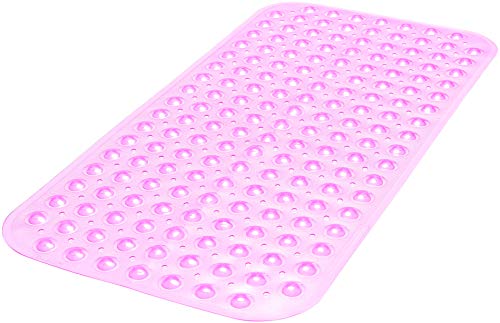 Large Non-Slip Bathtub & Shower Mat 31”x16” (Smooth/Non-Textured Tubs Only) Safe, Clean, Machine-Washable, Superior Grip&Drainage, Vinyl, Transparent Pink - color: Transparent Pink, size: Large (31"x16")