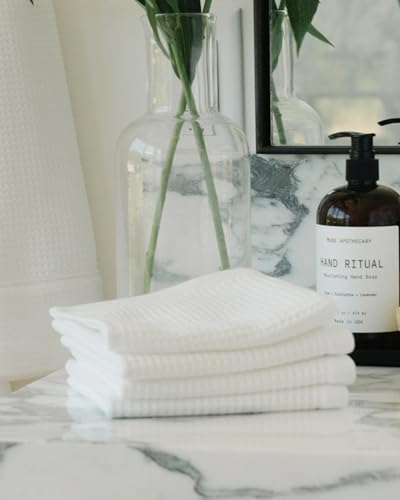 Cozy Earth Waffle Washcloths, Mini Textured Waffle Weave Pattern | 60% Cotton 40% Viscose from Bamboo Washcloths 13 x 13 Inches, Soft and Absorbent Terry, 4 Pack - color: White, size: Washcloth