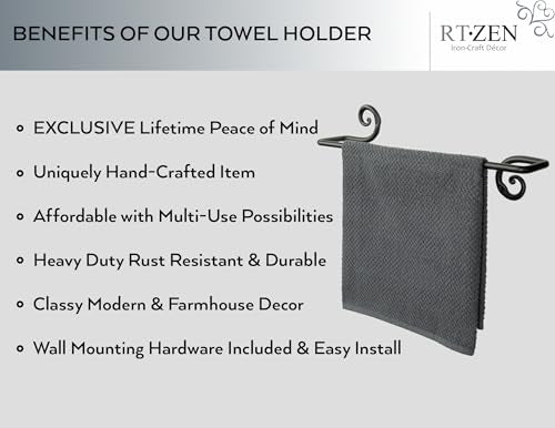 Farmhouse Bathroom Towel Holder Wall Mount, Matte Black Decoration | Wrought Iron Metal Towel Bar Rod, Handmade Home Decor Kitchen Hanger Organizer (16'' - Fits 16 Inch Towels) - size: Medium, style: Swirl
