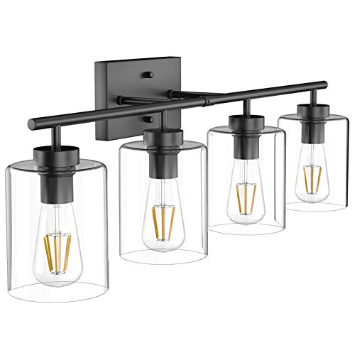 Aipsun 4 Lights Black Bathroom Vanity Light Over Mirror with Clear Glass Shades Industrial Bathroom Light Fixtures (Exclude Bulb) - size: 31 inch