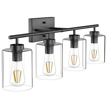 Aipsun 4 Lights Black Bathroom Vanity Light Over Mirror with Clear Glass Shades Industrial Bathroom Light Fixtures (Exclude Bulb) - size: 31 inch