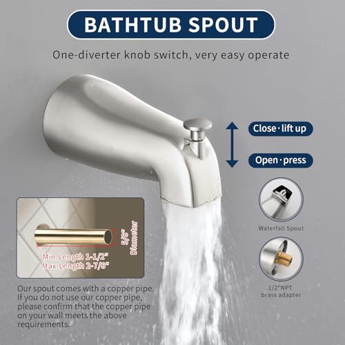 2 Handle Shower Faucet Set with Tub Spout Bathtub Shower Faucet Combo Set Shower System Complete Tub and Shower Trim Kit Brushed Nickel Wall Mounted Two Handles Shower Fixtures - color: Brushed Nickel