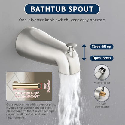 2 Handle Shower Faucet Set with Tub Spout Bathtub Shower Faucet Combo Set Shower System Complete Tub and Shower Trim Kit Brushed Nickel Wall Mounted Two Handles Shower Fixtures - color: Brushed Nickel