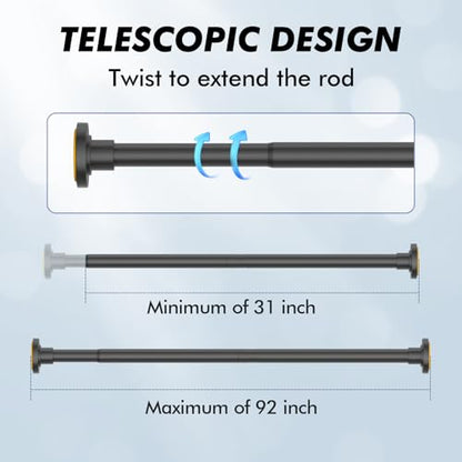 Black Shower Curtain Rod Tension 30 to 92 Inch,1 Inch Diameter Adjustable Tension Curtain Rod No Drilling,Shower Rods for Bathroom,No Rust - color: Black, size: 30" to 92"