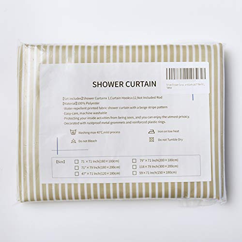 Extra Wide Fabric Shower Curtain Tan Gold for Bathroom, Wrap Around White Neutral Stripe with 18 Hooks, 108" W×72" H Inch - color: Beigetan, size: 108"W x 72"L (Pack of 1)
