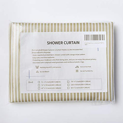Extra Wide Fabric Shower Curtain Tan Gold for Bathroom, Wrap Around White Neutral Stripe with 18 Hooks, 108" W×72" H Inch - color: Beigetan, size: 108"W x 72"L (Pack of 1)