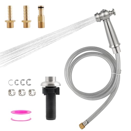 Universal Kitchen Sink Sprayer with Hose/Holder/Adapters, Brushed Nickel | Sink Faucet Sprayer Attachment Compatible with Moen/Delta, Side Sprayer Head with Quick Connector, NSF/ANSI/CAN 372 Certified - color: Brushed Nickel Finished, style: One-Thumb Pre