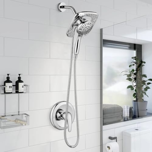 Magnetic Shower Faucet Set Dual 2 in 1 Shower System with Handheld Shower Spray 3-way Water Diverter Shower Trim Kit Rainfall Bathroom High Pressure 5 Setting without Tub Faucet Polish Chrome - color: Polish Chrome