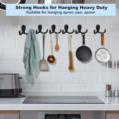 Kruodop 8 Pack Wall Hooks Wall Mounted Coat Hooks for Hanging Heavy Duty, Black Towel Hooks, Metal Double Coat Hanger with Screws Cup Retro for Coats, Handbags, Towels, Hat - color: black8pcs