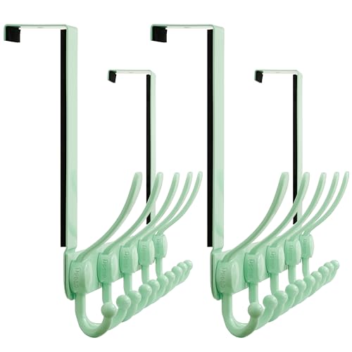 Over Door Hook 2.0 - Upgraded Version - Simple-Assembly, Strong, Heavy-Duty Stainless Steel 5-Tri-Hook Over The Door Hanger Rack, SimpleStrong Series, Green, Pack of 2 - color: Green