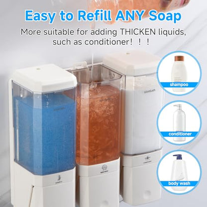 Shampoo and Conditioner Dispenser,GlintGath Shower Dispenser 3 Chamber No Drill Shampoo Dispenser for Shower Wall Mounted Shower Soap Dispenser for Bathroom Hotel,Large Capacity 3 * 500ML,White