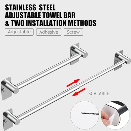 Towel Bar, Adhesive or Drill Wall Mount, Chrome, 2 Pack | Adjustable 14.4 to 25.2 Inch, 304 Stainless Steel Hand Towel Holder, Square Base Towel Racks for Bathroom, Kitchen Use - color: Standard Length–chrome