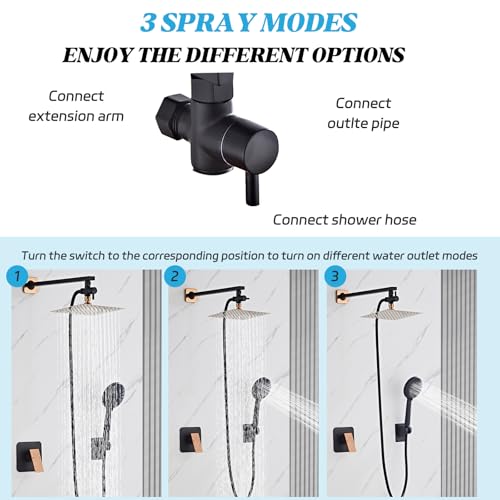 Shower Head 8'' High Pressure Rainfall, Handheld Shower Combo with 11'' Extension Arm, 5 Spray, Anti-leak Luxury Premium Quality, Rainfall Shower Head with Handheld Spray Combo, Rose Gold - color: Rose Gold, size: 8in