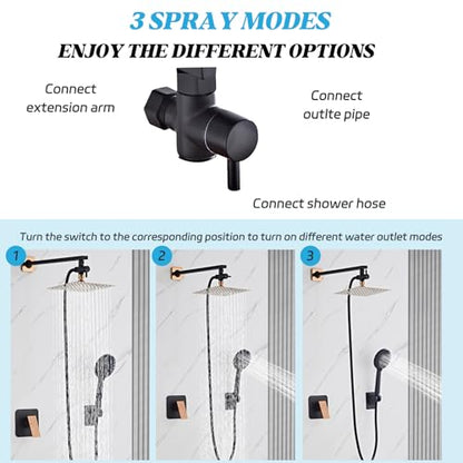 Shower Head 8'' High Pressure Rainfall, Handheld Shower Combo with 11'' Extension Arm, 5 Spray, Anti-leak Luxury Premium Quality, Rainfall Shower Head with Handheld Spray Combo, Rose Gold - color: Rose Gold, size: 8in