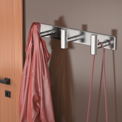 HUFEEOH 2 Pack Coat Hooks Wall Mount, Silver T Shaped 3 Hooks Wall Hooks Stainless Steel Coat Hanger, Heavy Duty Towel Hooks Purse Rack for Hanging - color: Silver, size: 2 Pack "T" shape 3 hooks