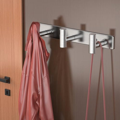 HUFEEOH 2 Pack Coat Hooks Wall Mount, Silver T Shaped 3 Hooks Wall Hooks Stainless Steel Coat Hanger, Heavy Duty Towel Hooks Purse Rack for Hanging - color: Silver, size: 2 Pack "T" shape 3 hooks