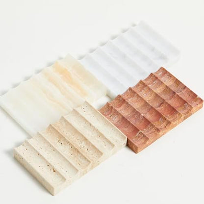 Luxurious Marble Soap Dish Jewelry Ring Tray - Rectangle Stone Soap Tray & Saver for Shower – Self Draining Soap Holder for Bathroom, Kitchen,Carrara White - color: Carrara White