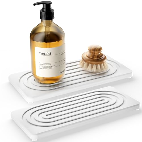 Water Absorbing Stone Tray, Quick Drying Diatomite Bathroom Tray Countertop, Stone Drying Mat for Kitchen Counter, Soap Dish Dispenser Vanity Organizer, White-A-8.3" x 4" - color: 8.3" X 4"-white-a