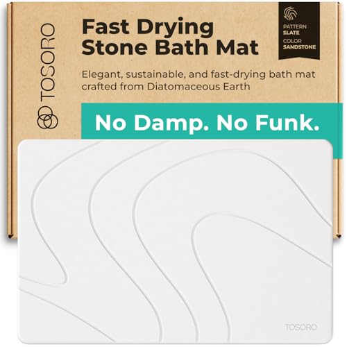 TOSORO - Stone Bath Mat Diatomaceous Earth Shower Mat Non-Slip Super Absorbent Diatomite Stone Bath Mats for Bathroom Floor Quick Drying Natural Easy to Clean (23.5 x 15) - Sandstone - color: Slate Sandstone, size: Pack of 1
