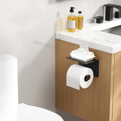 FORIOUS Toilet Paper Holder with Shelf, Adhesive or Screw,Oil Rubbed Bronze | Wall Mount Toilet Paper Roll Holder for Bathroom, Stainless Steel Commercial Toilet Tissue Roll Dispenser with Phone Shelf - color: Oil Rubbed Bronze