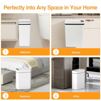 Bathroom Trash Can with Lid 2.6 Gallon Automatic Touchless Trash Cans Small Garbage Can for Kitchen, Toilet, Bedroom, RV, Living Room (2 Pack) - color: White Battery