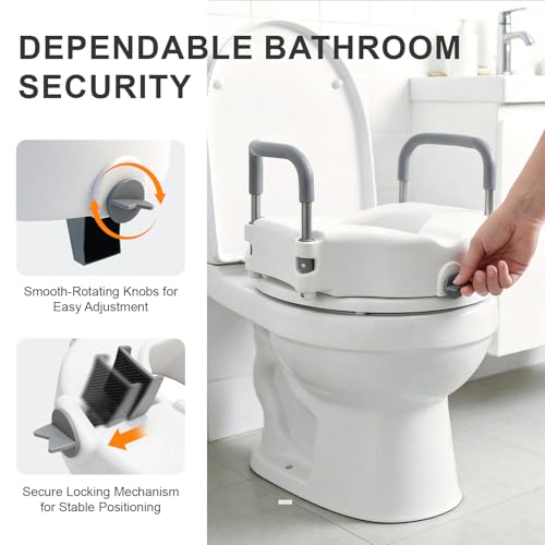 Raised Toilet Seat with Handles, Toilet Seat Riser for Seniors | Adjustable Height & Width, Cozy Padded, 300lb Capacity, Handicap Toilet Seat for Elderly - size: Standard with Handles