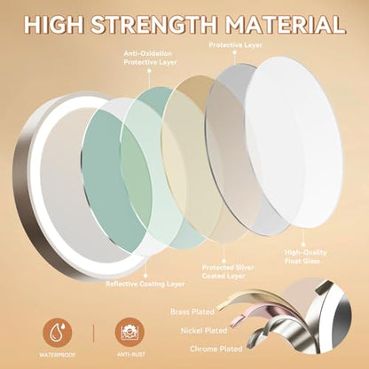 Auxmir 1X/30X Wall Mounted Makeup Mirror, 8" Rechargeable Magnifying Mirror | double-sided button, 3200mAh, 3 dimmable colors, 360° rotation, extended arm, 30X magnification, bathroom, nickel - color: 8'' 30x-nickel