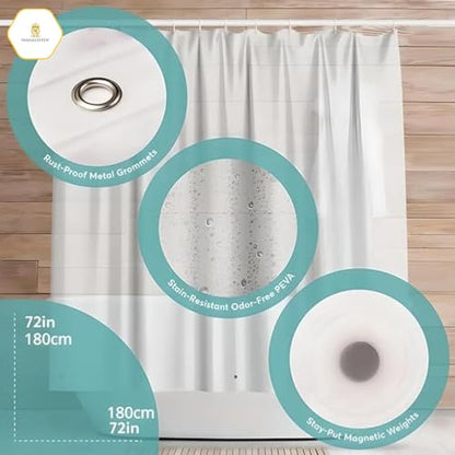 Paramexview® Shower Curtain Liner Clear 72x72 Heavy Duty and Premium PEVA Non-Toxic 8G Thickness Pre-Hooked 12 Metal Groomets PEVA Shower Curtain Liner with 3 Rustroof Magnet Weights