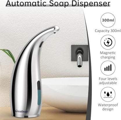 Automatic Soap Dispenser,4 Adjustable Levels Touchless Hand Sanitizer Pump with Infrared Sensor, Countertop Electric Soap Dispenser for Bathroom,Kitchen(TS2012) (Silver-Pink-Blue) - color: Silver Set