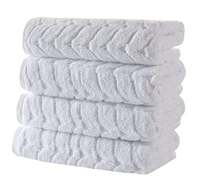 BAGNO MILANO Turkish Cotton Bath Towels, Hand Towels - Soft Plush Jacquard Collection - Highly Absorbent Towel Set (White, 4 Pcs Hand Towel Set) - color: White, size: 4 pcs Hand Towel Set