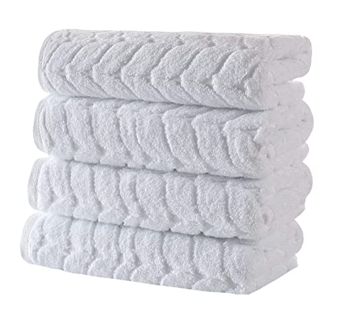 BAGNO MILANO Turkish Cotton Bath Towels, Hand Towels - Soft Plush Jacquard Collection - Highly Absorbent Towel Set (White, 4 Pcs Hand Towel Set) - color: White, size: 4 pcs Hand Towel Set