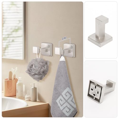 NearMoon 5 Pieces Bathroom Hardware Set 304 Stainless Steel, Square Towel Rack Kit - 24" Towel Rod + Towel Ring + Toilet Paper Holder + 2 Robe Hooks, Wall Mounted Bath Accessories (Brushed Nickel) - color: Brushed Nickel