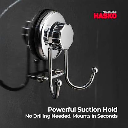 Powerful Vacuum Suction Cup Hooks Holder for Towel, Robe and Loofah - Stainless Steel Hook for Bathroom and Kitchen (Chrome)