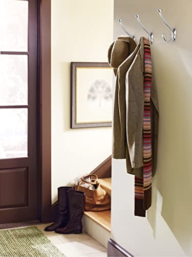 Amerock Adare Double Prong Polished Chrome Wall-Mounted Hook | Decorative wall hook in durable zinc construction for coats, hats, bags, towels, and everyday organization