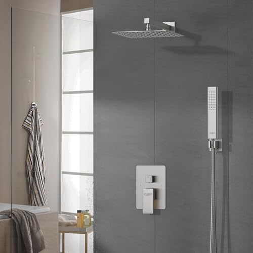 Iriber 12-Inch Rainfall Shower System with Handheld Combo, Brushed Nickel Finish, High Pressure Brass Shower Set - color: Brushed Nickel 05