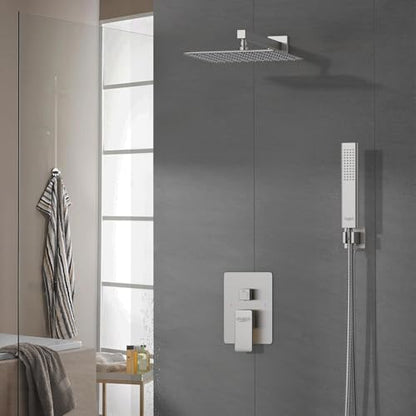 Iriber 12-Inch Rainfall Shower System with Handheld Combo, Brushed Nickel Finish, High Pressure Brass Shower Set - color: Brushed Nickel 05