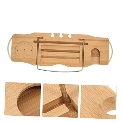 Adjustable Bathtub Tray Expandable Bath Storage Holder with Wine Phone Stand Bamboo Design for Relaxing Spa Experience Fits Standard Tubs