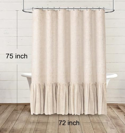 Farmhouse Shower Curtain Ruffle Linen Beige 72" W x 75" L | Linen Fabric, Farmhouse Boho, Bottom Ruffle, Rustic, Country, Natural Look, Washable, Shower Curtain for Bathroom Bathtub - color: Beige, size: 72"W x 75"L