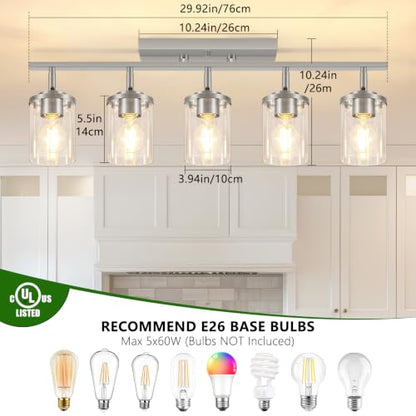 FadimiKoo 5-Lights Brushed Nickel Track Ceiling Light Fixtures, Modern Close to Ceiling Light with Clear Glass Shade, Large Hallway Lighting Fixtures for Dining Room Kitchen Living Room - color: Brushed Nickel, size: 5-Lights