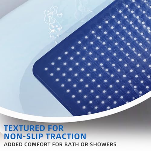 MOONFLY Shower and Bathtub Mat,40x16 Inches,Extra Long Non Slip Mats with Suction Cups and Drain Holes, Machine Washable and Anti Slip Bathmats, Bathroom Mats for Tub Nonslip (Navy Blue) - color: Navy Blue